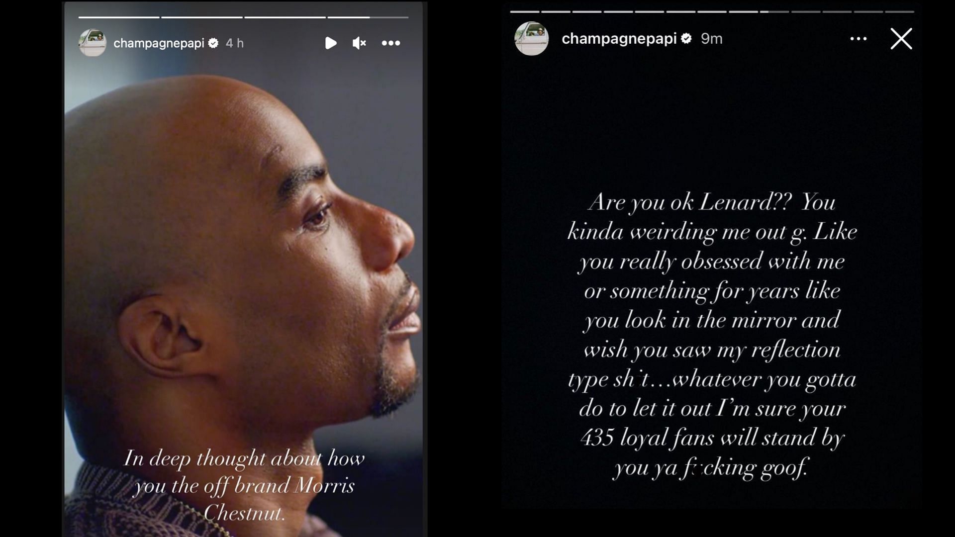 Champagnepapi&#039;s reply to Charlamagne Tha God (Images via Instagram/@champagnepapi)