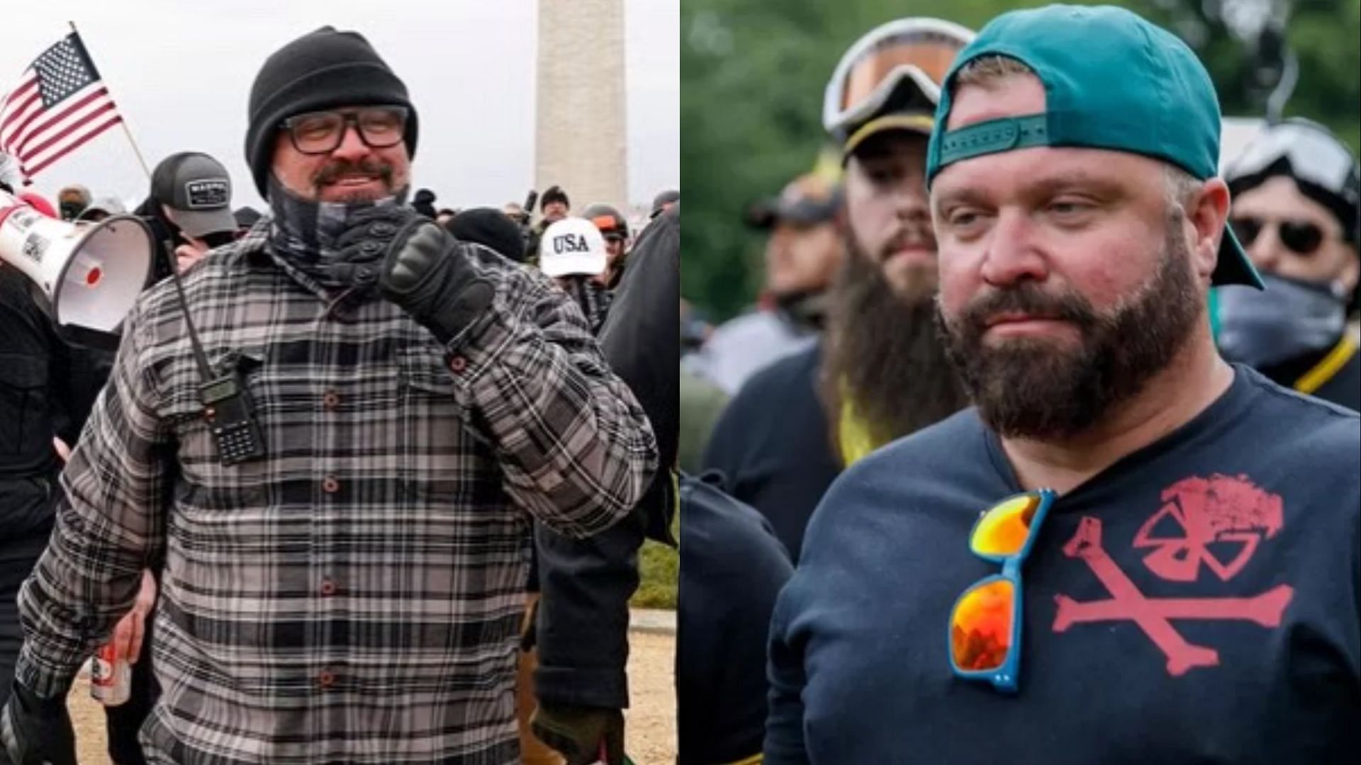 Joe Biggs of the Proud Boys faces 17 years in prison after participating in the Jan 6 seditious conspiracy. (Images via Getty Images)