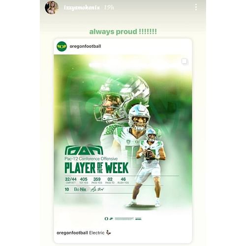 Bo Nix's Wife Applauds the QB Performance (Via: Instagram)