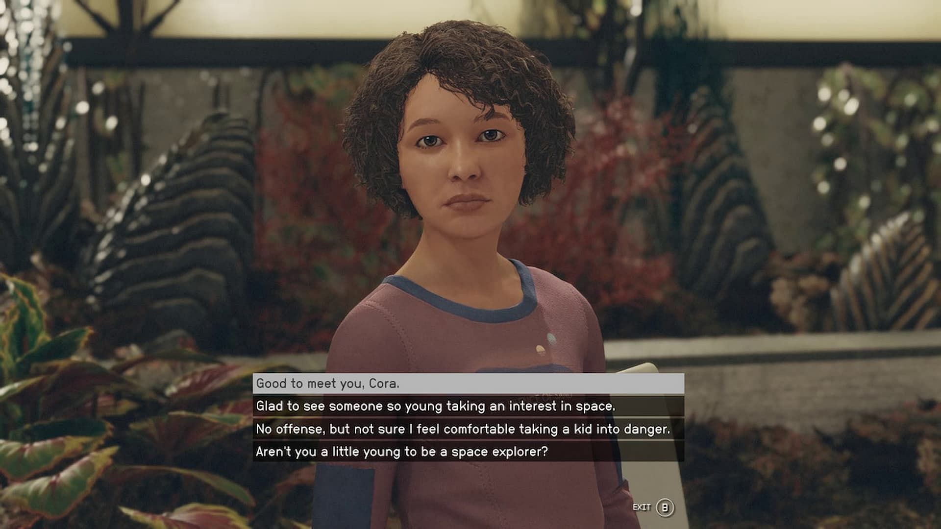 Extend your kindness to Cora to earn Sam Coe&#039;s trust in Starfield. (Image via Bethesda)