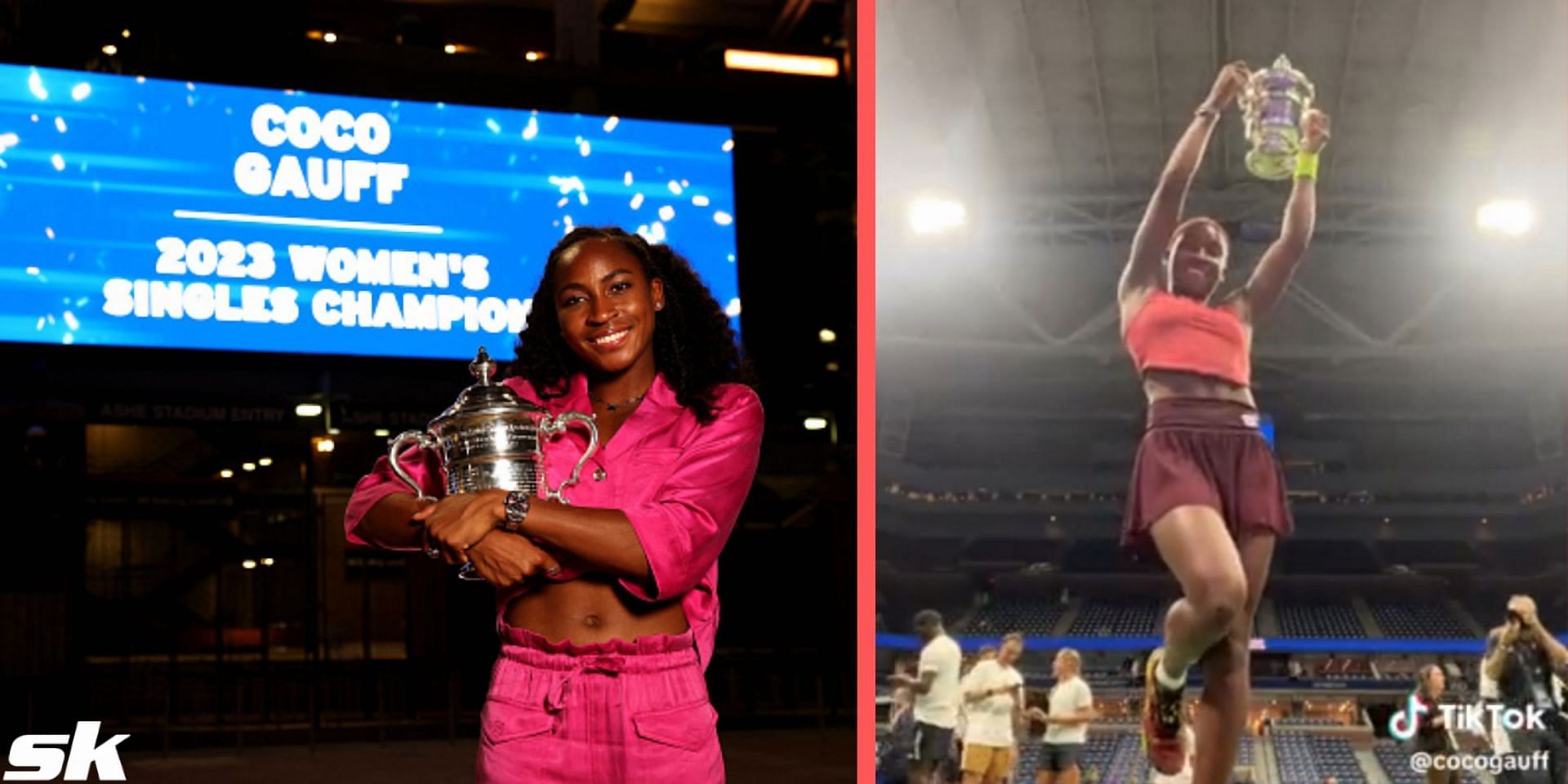 Coco Gauff dances with her maiden Grand Slam trophy at the 2023 US Open