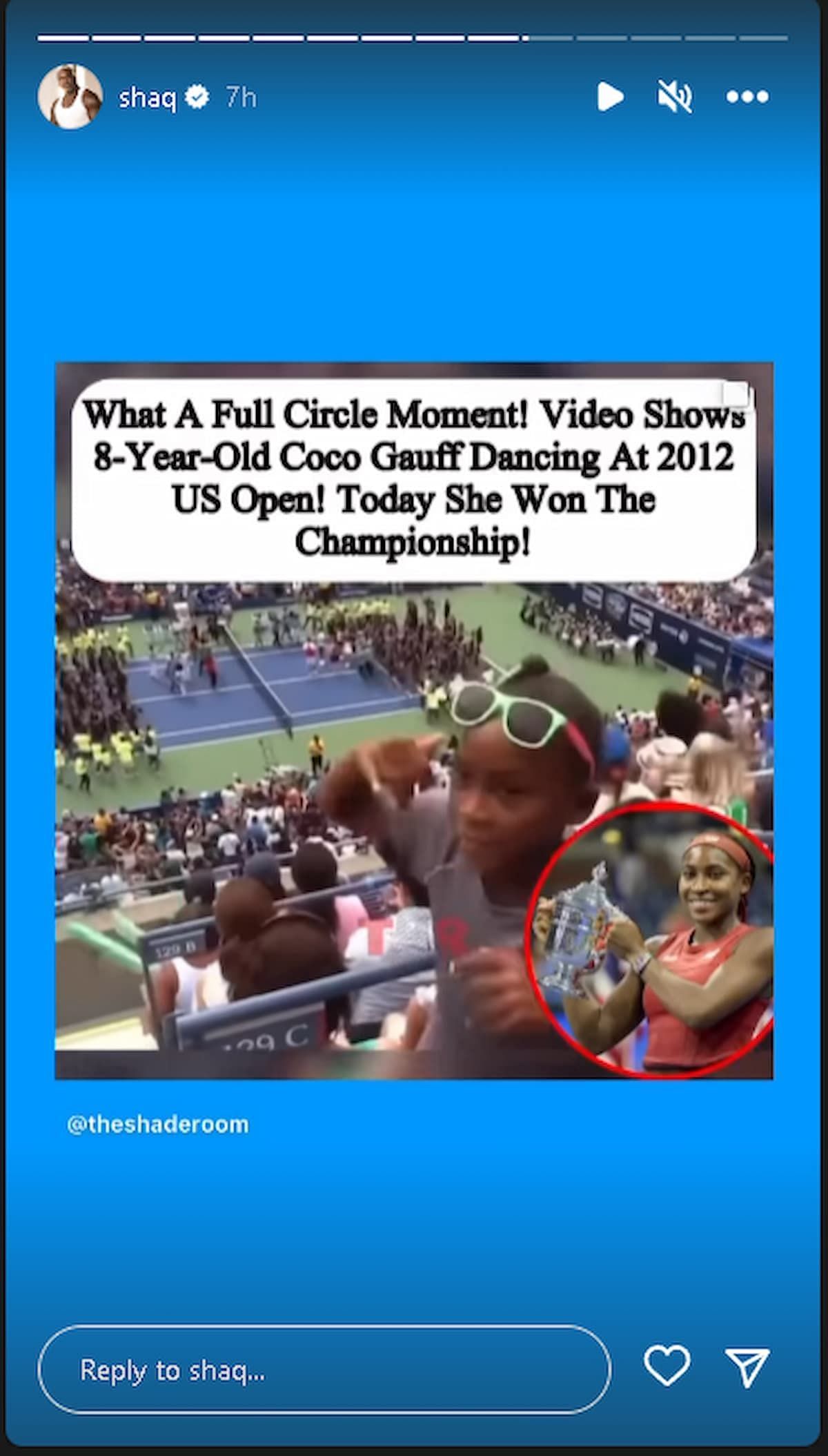 Shaq shares clip of Coco Gauff dancing at the US Open in 2012 to his IG stories