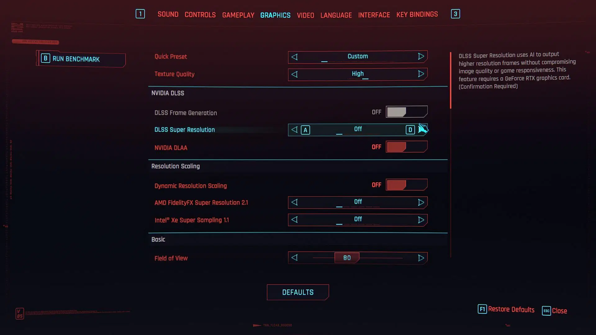 Graphics settings in Cyberpunk 2077 for the RTX 3070 (Image via CD Projekt Red)