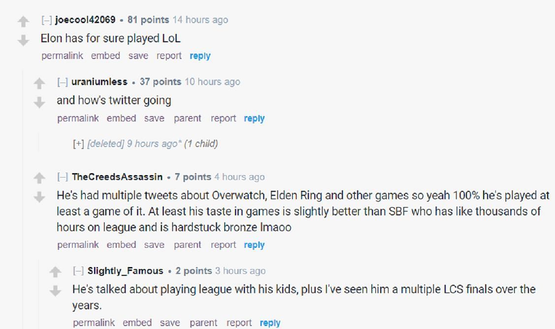 Some commented that Elon Musk probably has played LoL. (Image via r/LivestreamFail)
