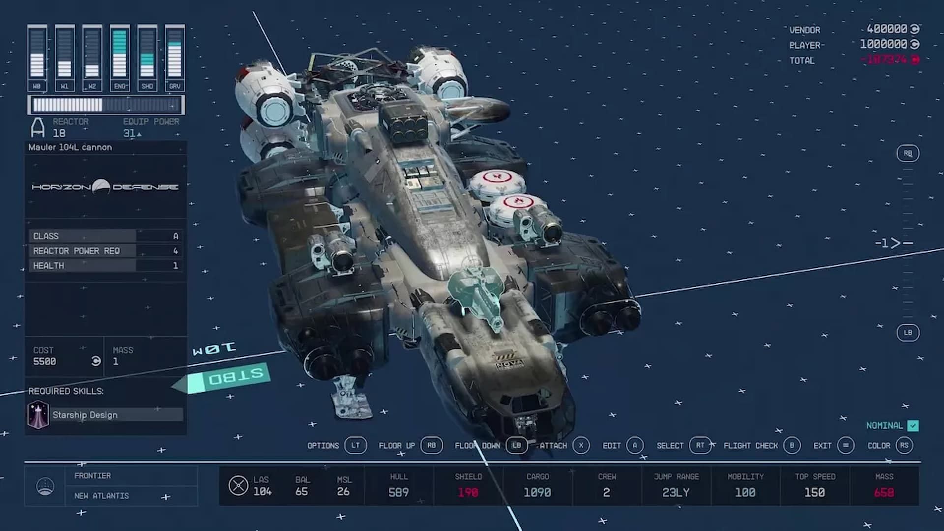 All ballistic weapon customization options for Starfield ships (Image via Bethesda)