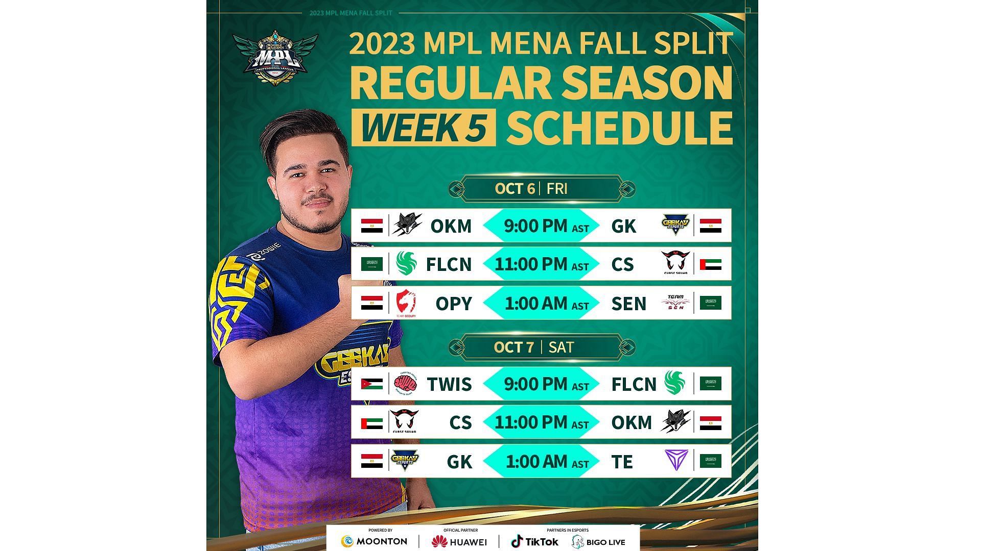 MPL MENA Fall Split Final Week of the Regular Season schedule: Week 5 (Image via Moonton Games)