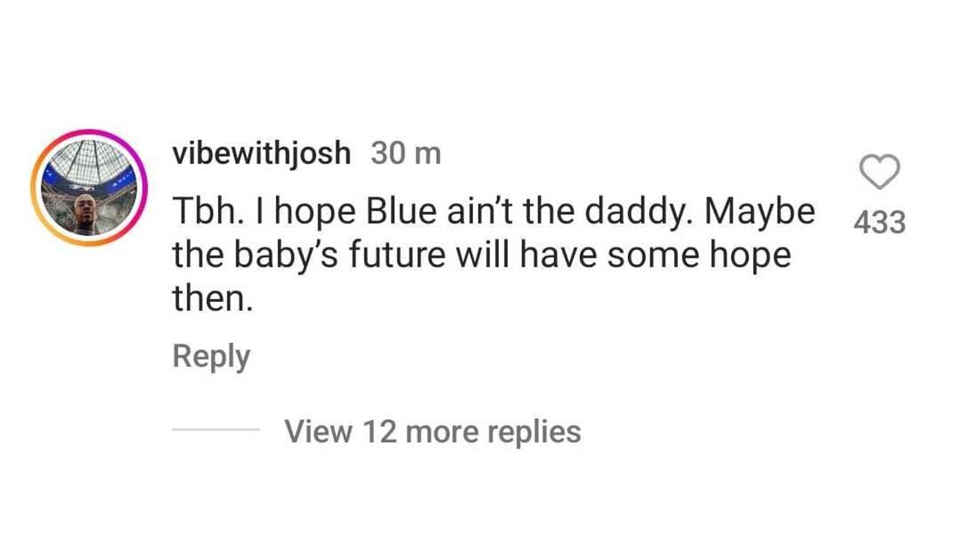 Netizens claim it would be better if Blueface wasn&#039;t the father. (Image via Instagram/@nojumper)
