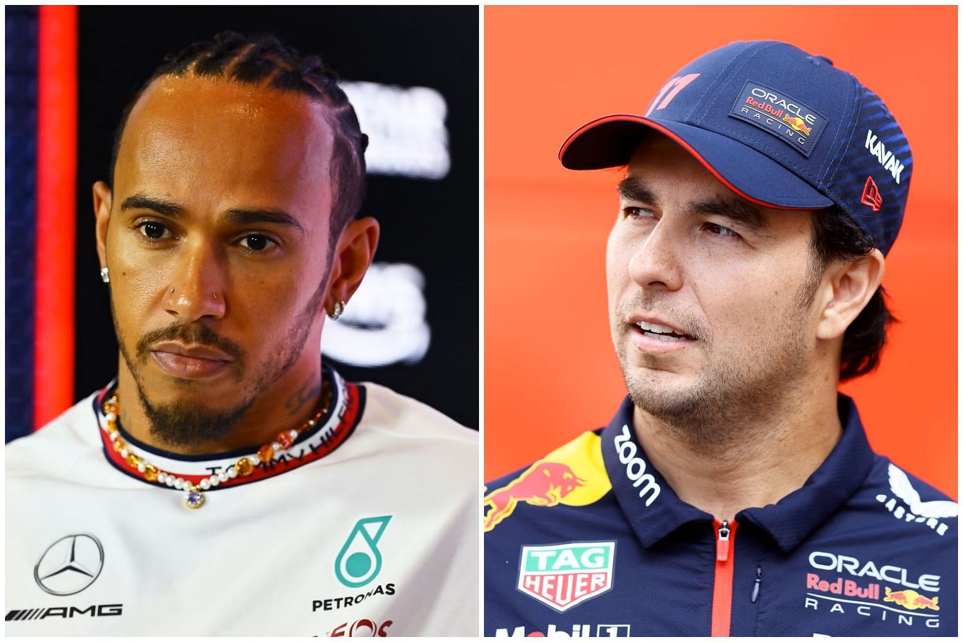 Lewis Hamilton (L) and Sergio Perez (R) (Collage via Sportskeeda)