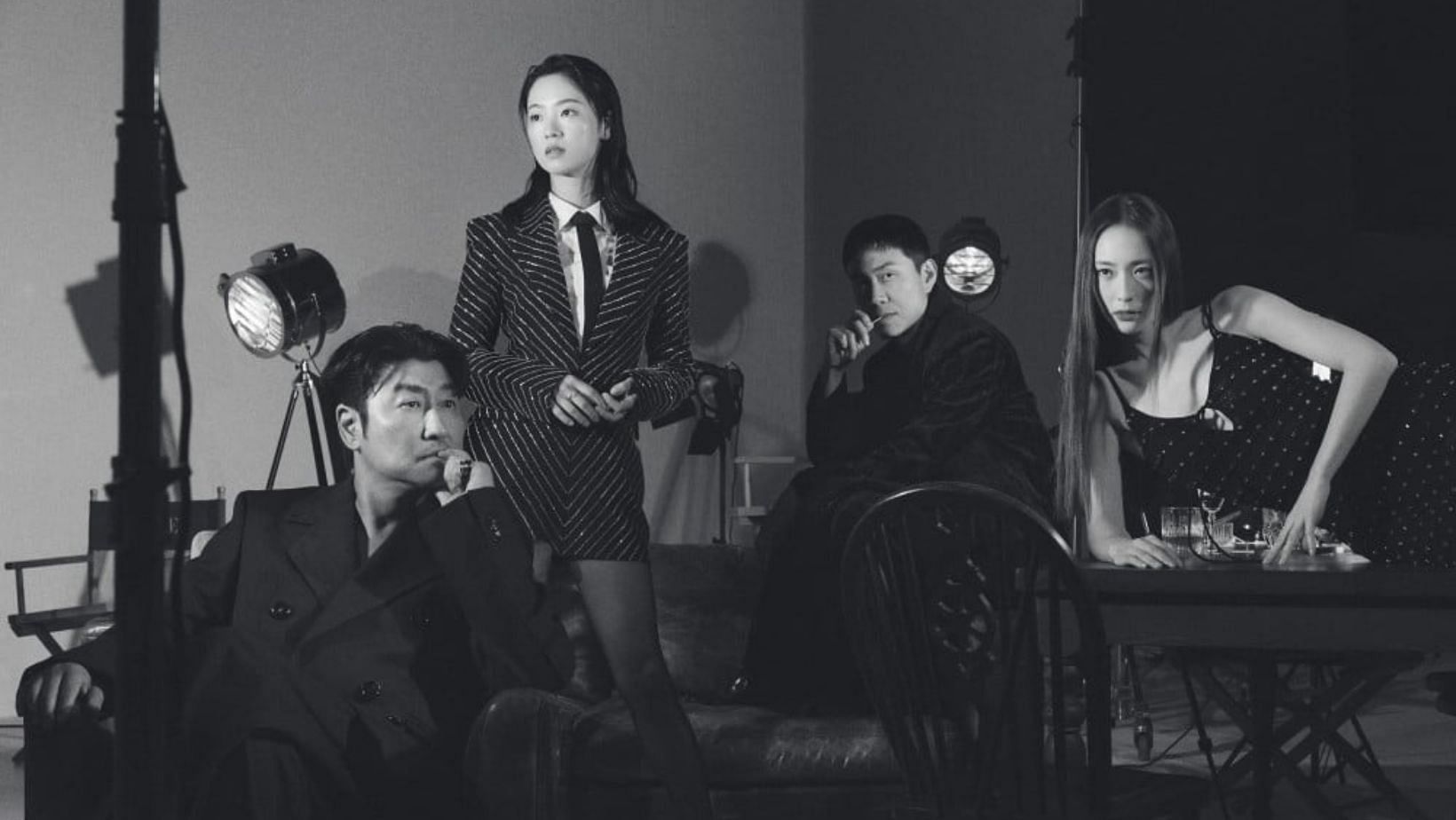 Featuring L-R Song Kang Ho, Jeon Yeo Bin, Oh Jung Se, and Krystal for Vogue Korea. (Image via Twitter/ @ursoojungie)