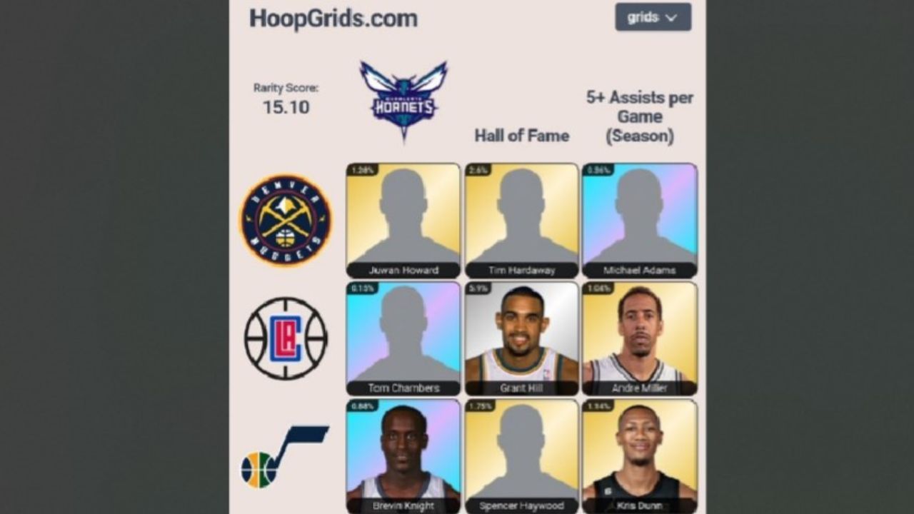 The completed September 5 NBA HoopGrids puzzle