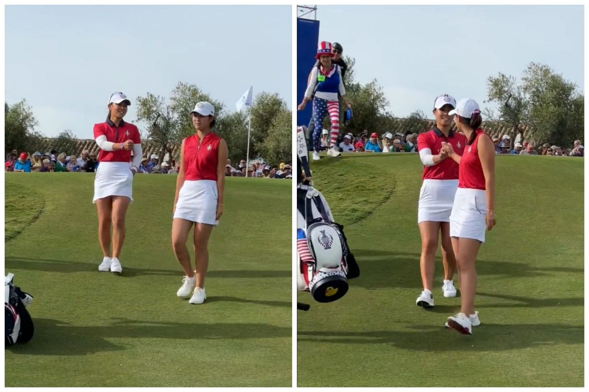 Danielle Kang and Andrea Lee during the first foursomes of the Solheim Cup 2023 (Image via twitter.com/LPGA)