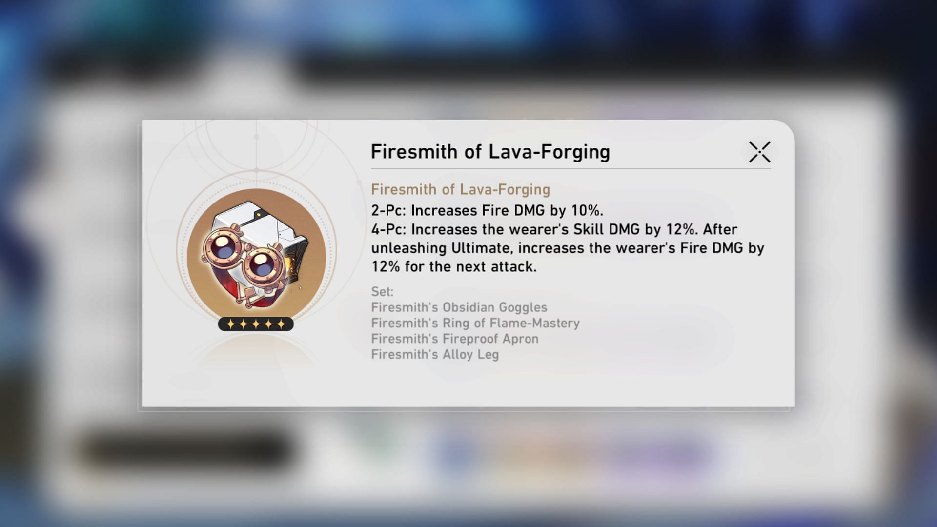 The Firesmith of Lava-Forging Relic set (Image via HoYoverse)