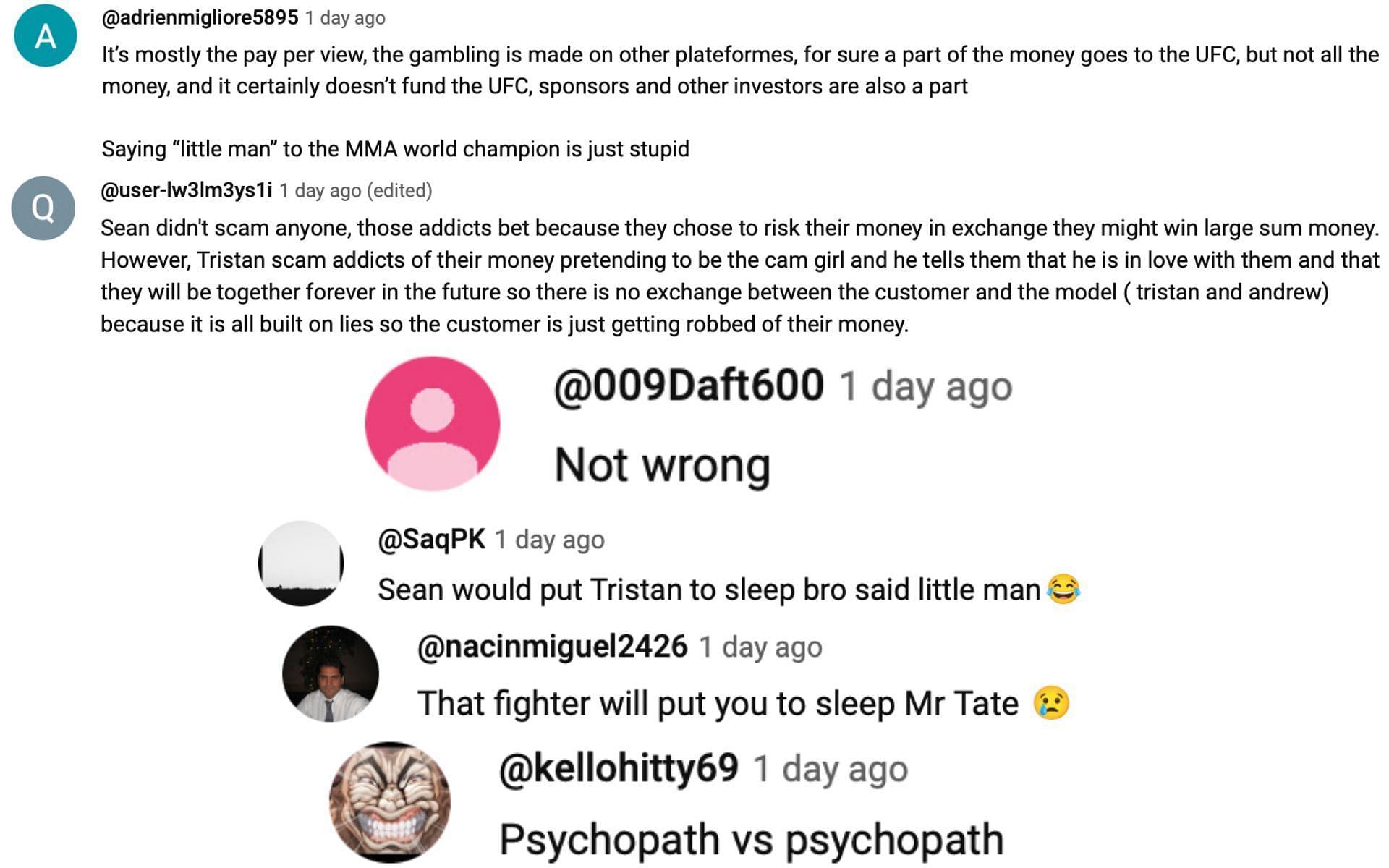 Fans react to Tristan Tate&#039;s comments (via YouTube)