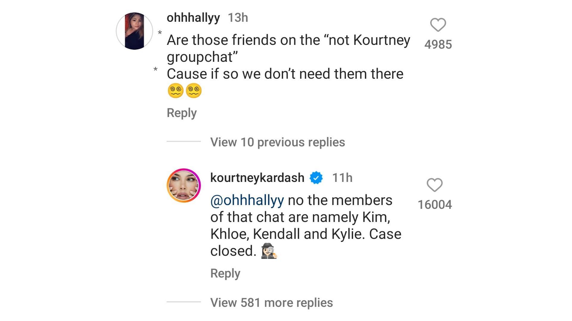 Kourtney Kardashian spills the tea in her comments section. (Image via Instagram/@kourtneykardash)