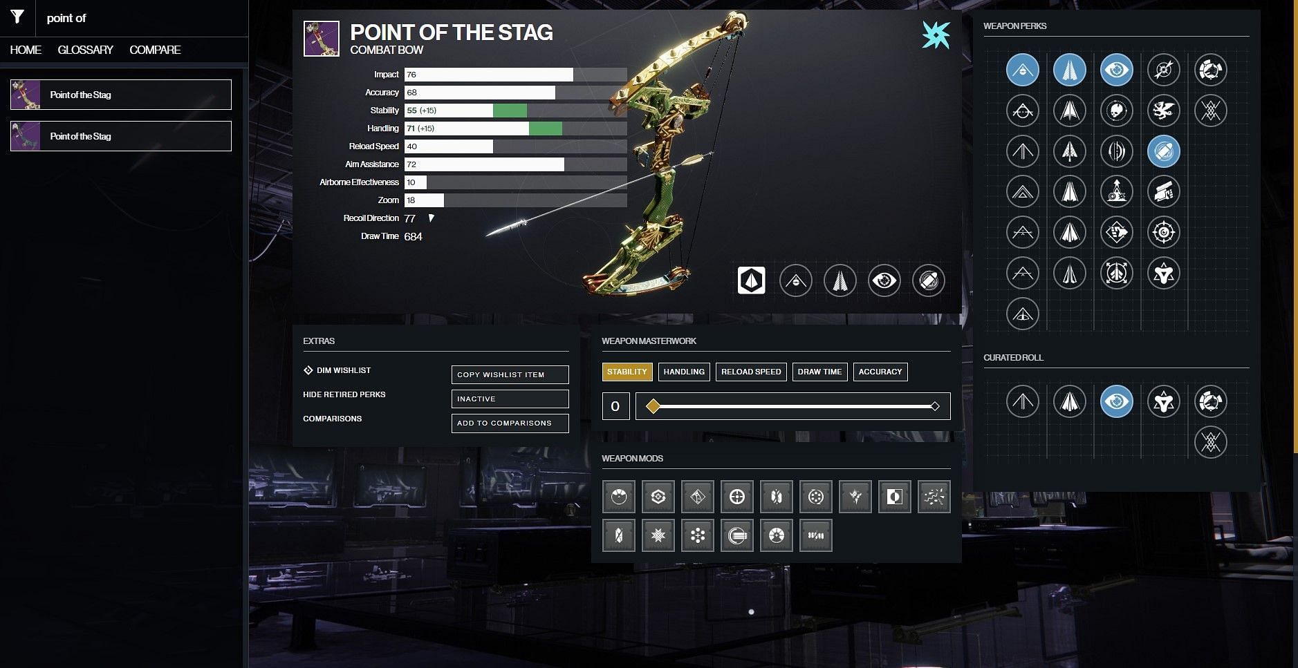 Point of the Stag god roll for PvP (Image via D2Gunsmith)