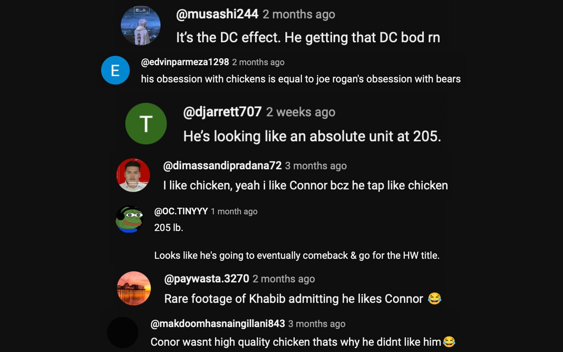 Fans comment on Khabib Nurmagomedov&#039;s love for chicken and burgers. [via YouTube]