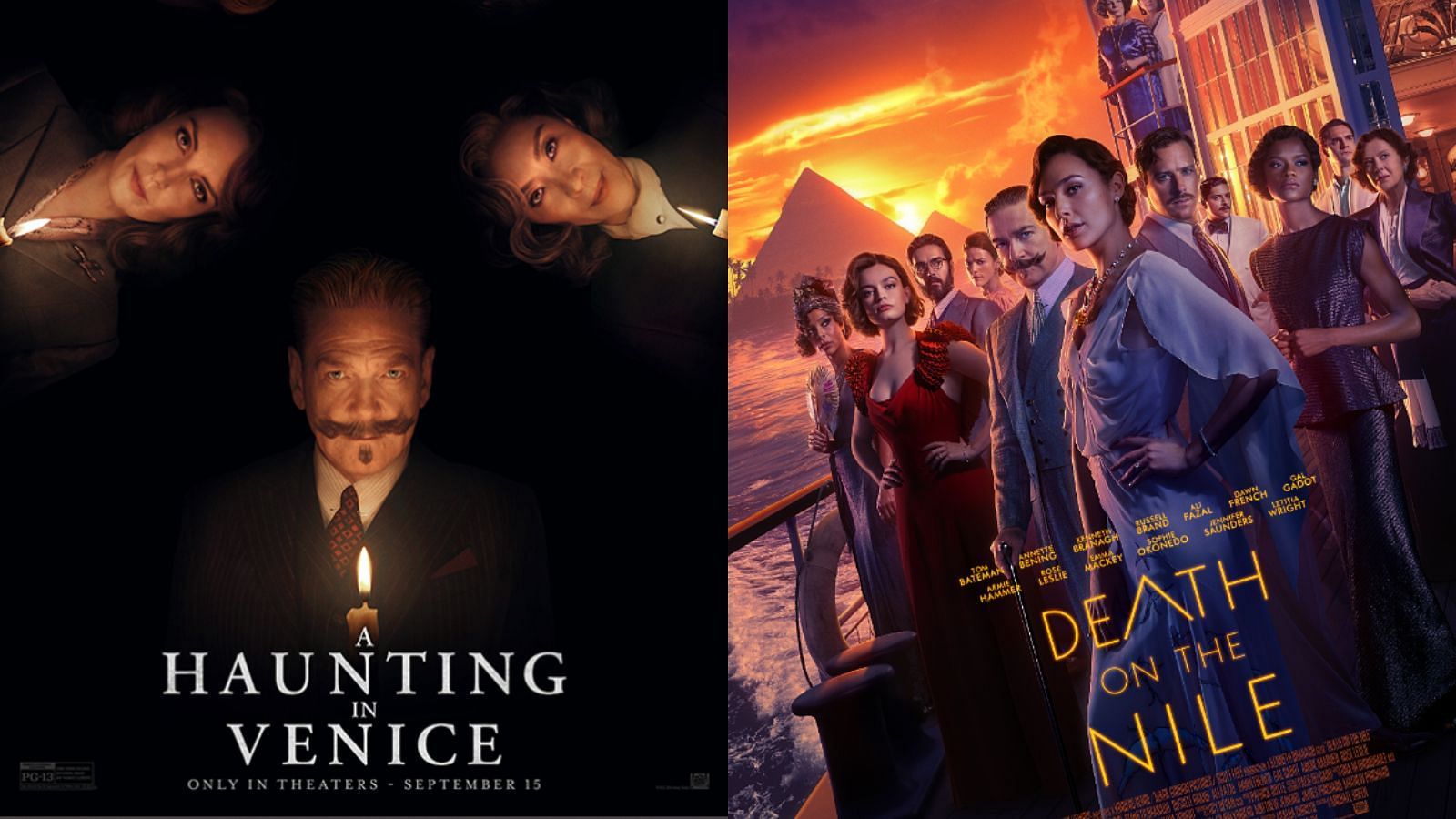 Promotional posters for A Haunting in Venice and Death on the Nile (Images via IMDb)