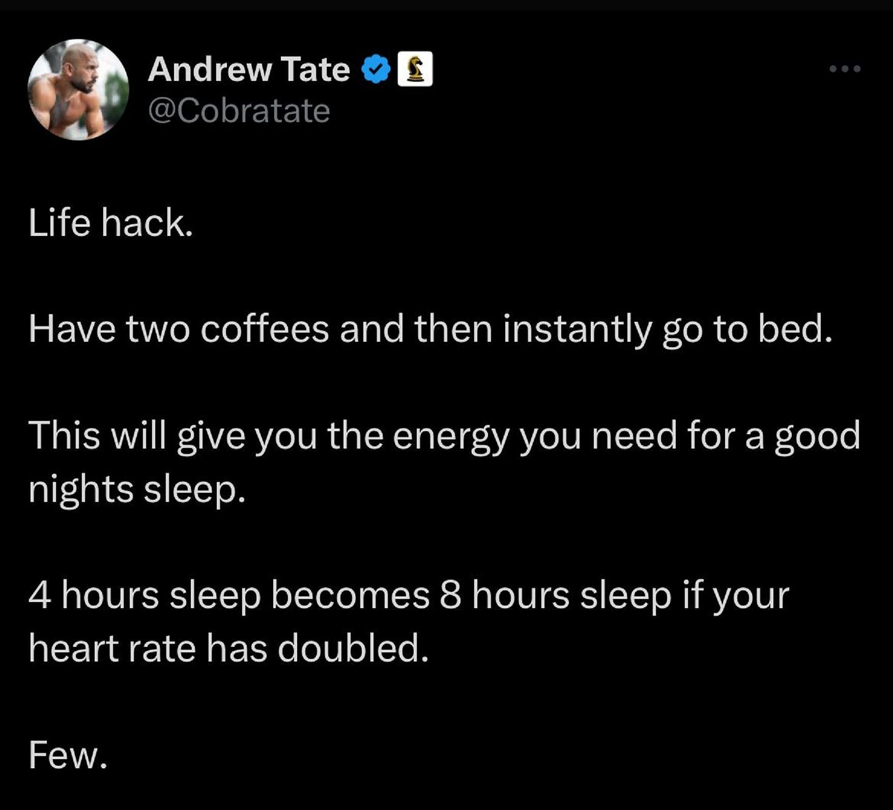 Tate makes a questionable assertion about coffee. (Image via Twitter/X)