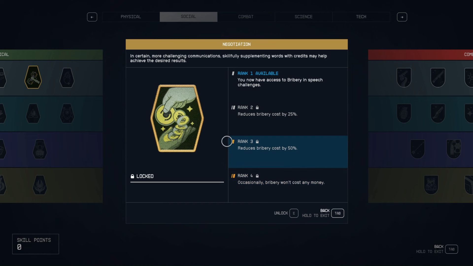 Rank 3 of the Negotiation Starfield Social skill (Image via Bethesda)