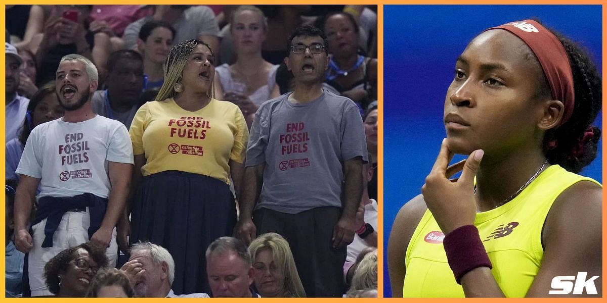 Climate protesters disrupted the semifinal between Coco Gauff and Karolina Muchova at US Open.