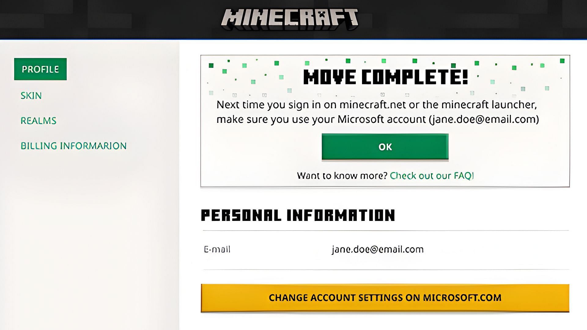 Account migration in Minecraft doesn&#039;t take long but does require a few steps to be taken (Image via Mojang)