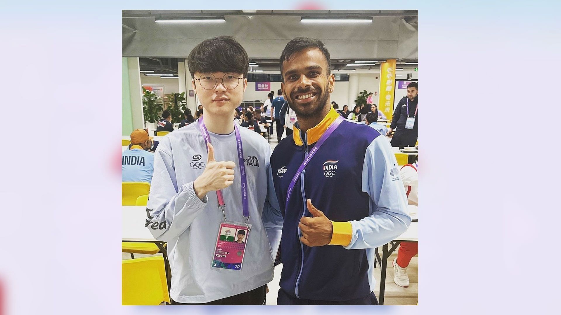 Faker and Sumit Nagal at the Asian Games 2023 (Image via Twitter)