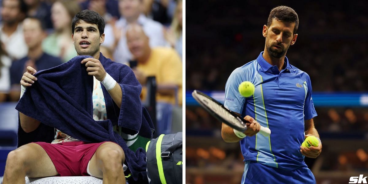 Carlos Alcaraz (L) and Novak Djokovic (R)