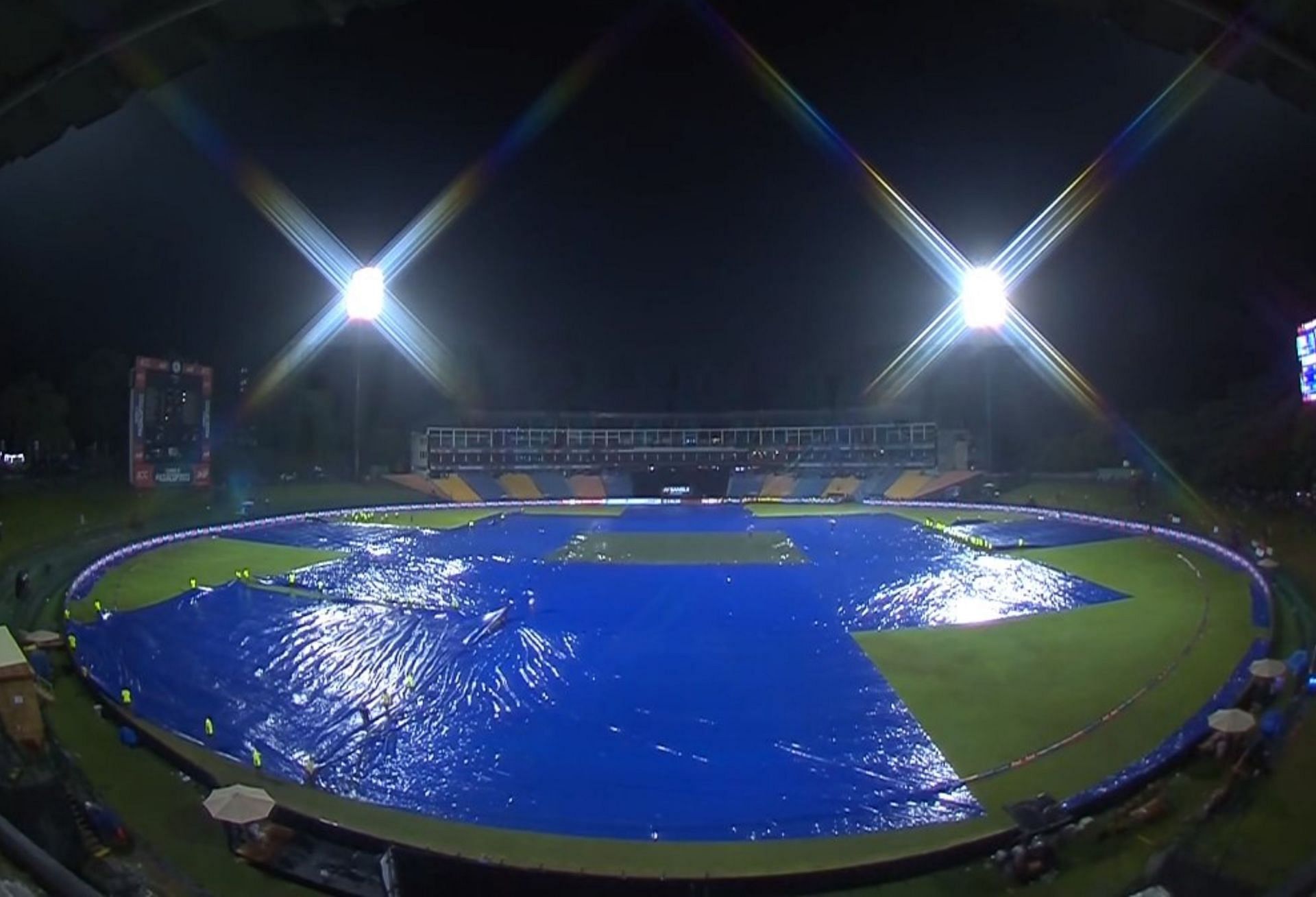 Pallekele International Cricket Stadium covered due to rain. 