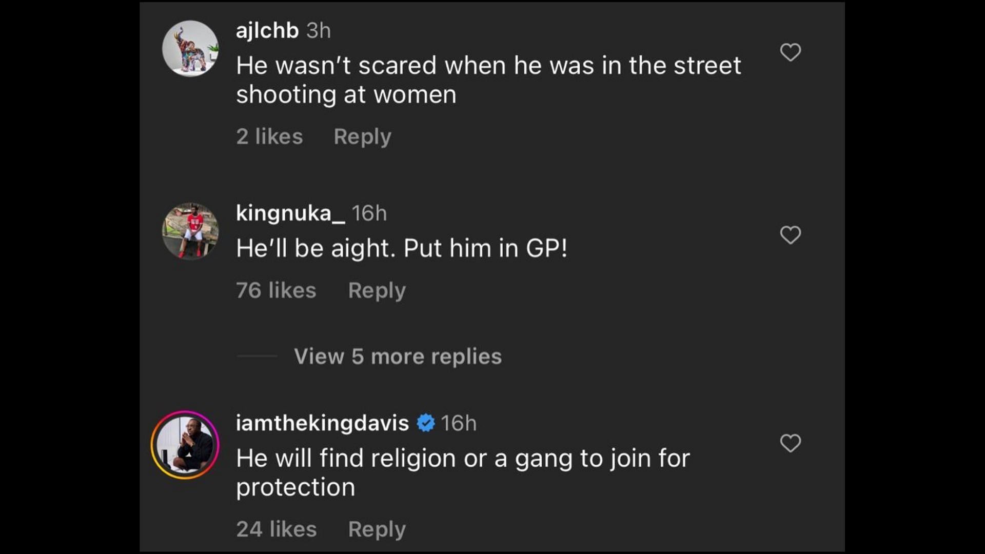 Screenshot of an Internet user remarking on Lanez being &quot;scared for life&quot; in the prison. (Photo via @theneighborhoodtalk/Instagram)