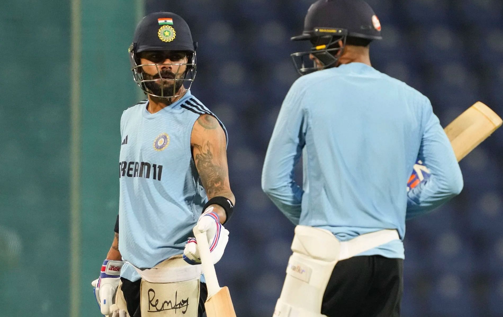 Virat Kohli (L) and Shubman Gill during a training session. (Pic: Getty)