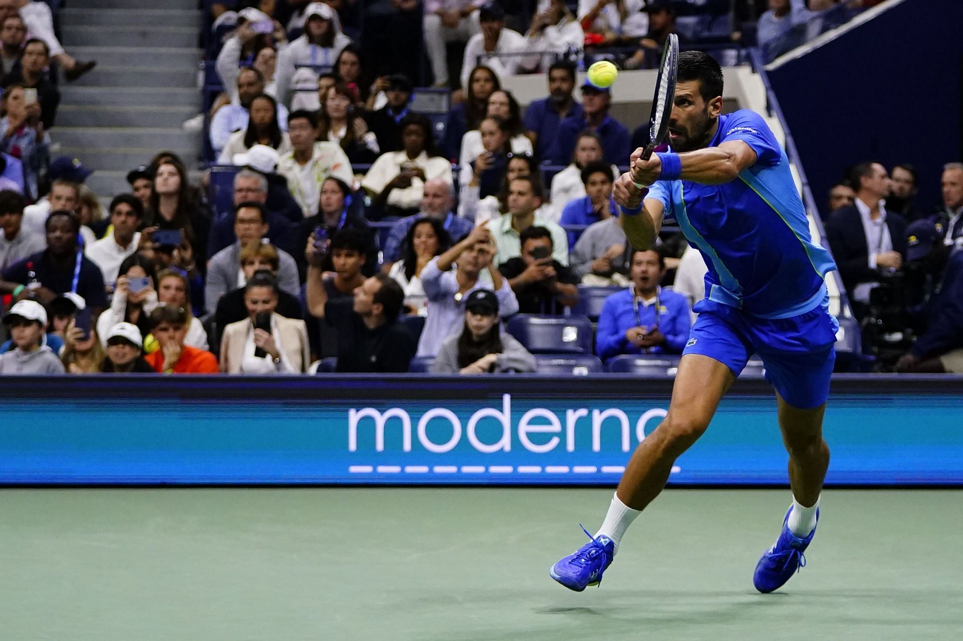 Novak Djokovic in action against Laslo Djere at US Open 2023