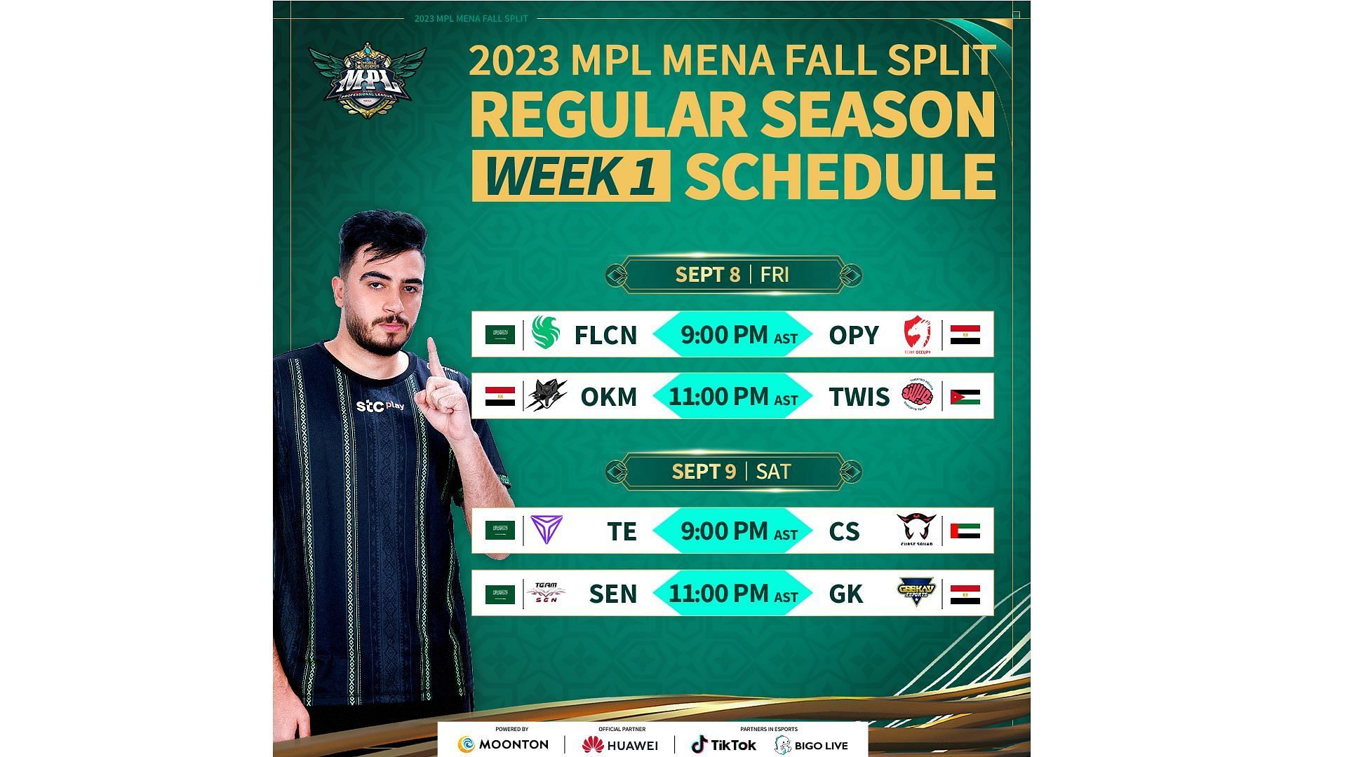 MPL MENA Fall Split 2023 week 1 schedule (Image via Moonton Games)