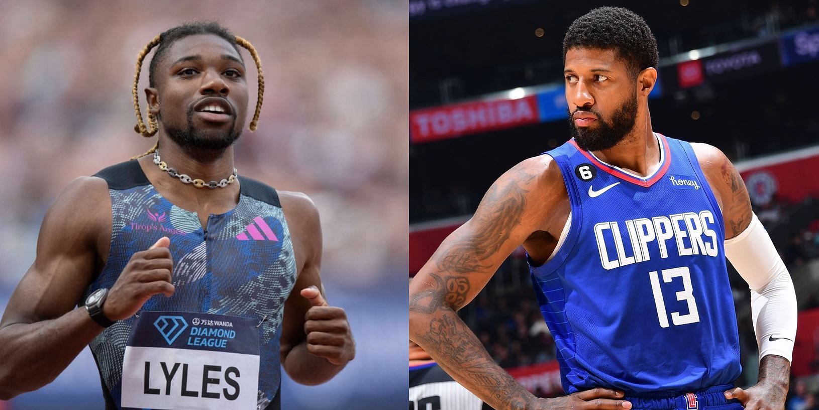 Noah Lyles (L) / Paul George (R)