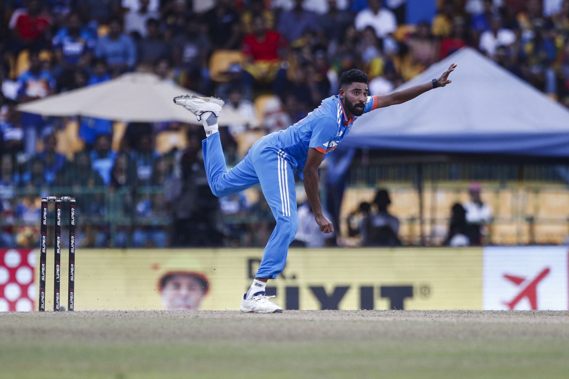 Mohammed Siraj in his follow through vs SL [Getty Images]