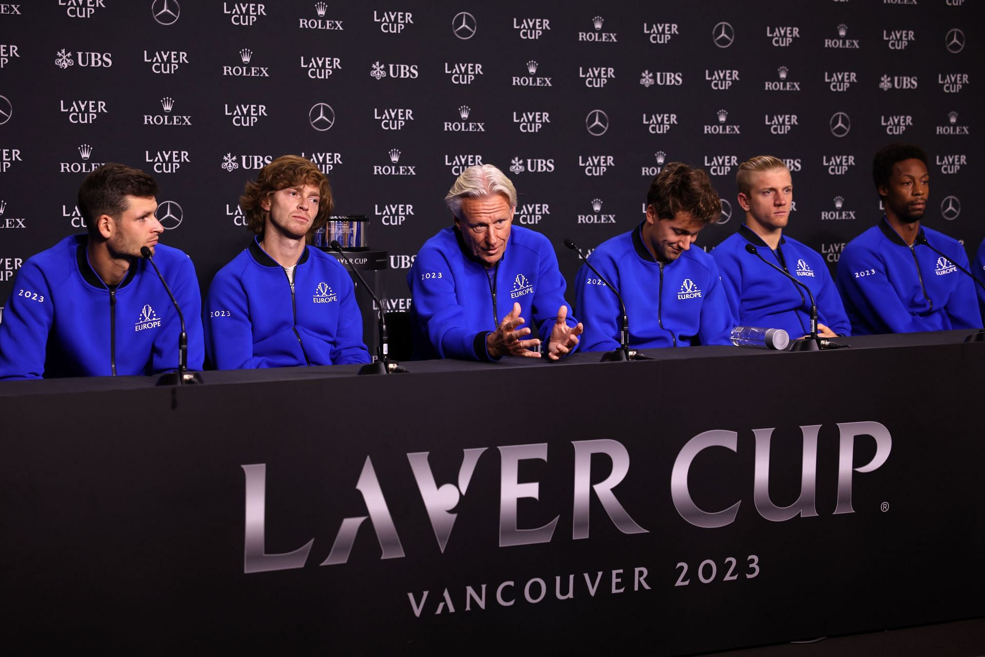 Team Europe at a press conference during the Laver Cup.