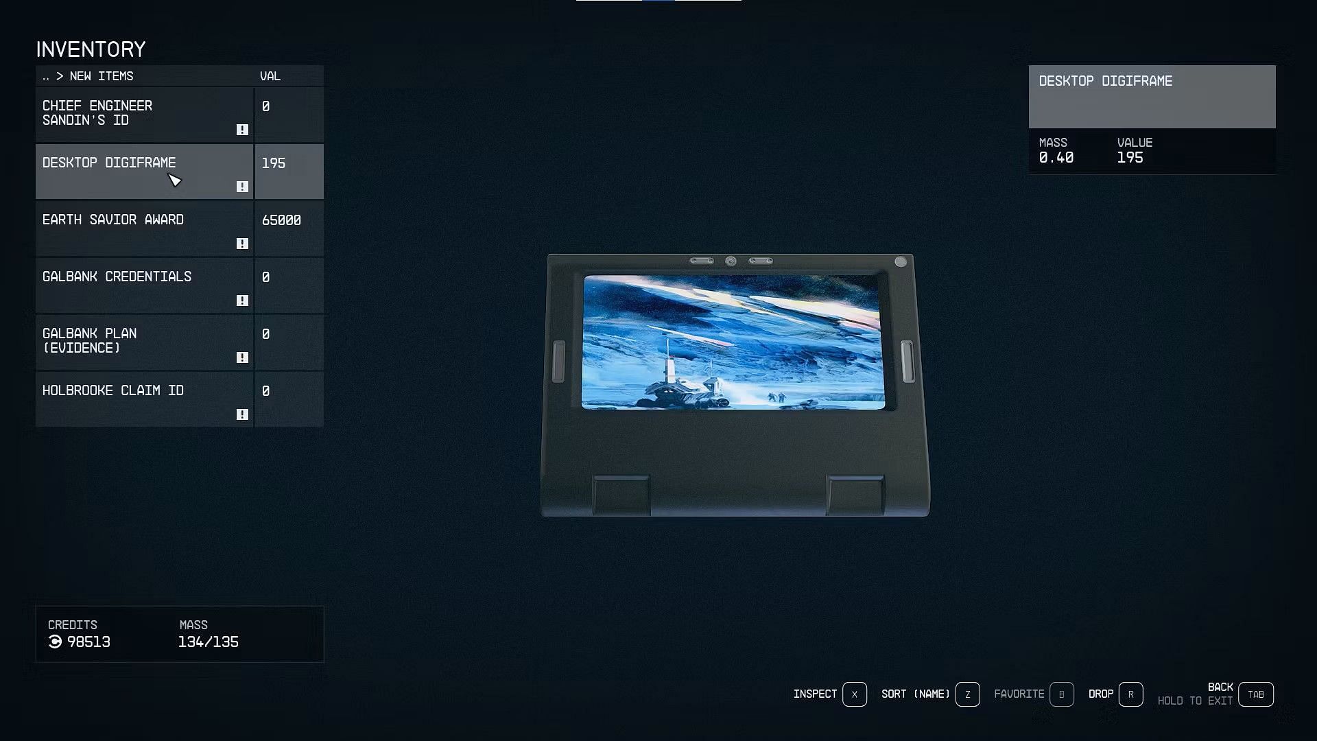 Selling the Desktop Digiframe for 195 credits (Image via Bethesda)