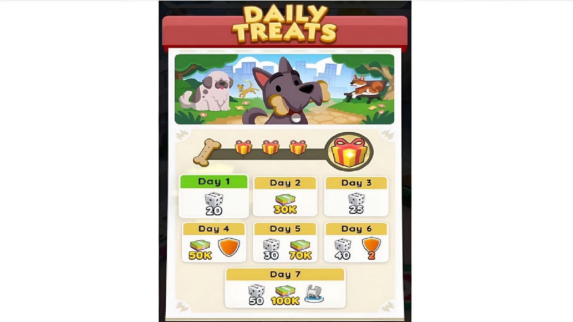 Daily treats are a great way to get free dice (Image via Scopely)