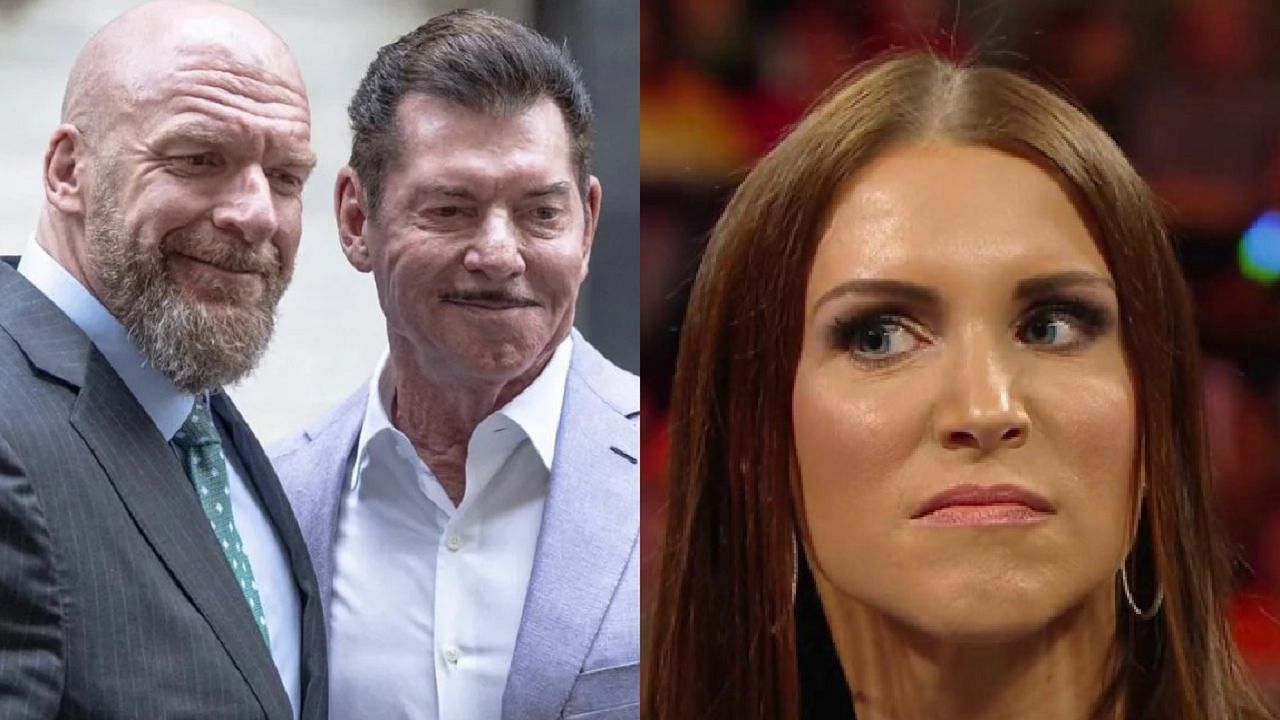 Triple H and Vince McMahon (left); Stephanie (right)