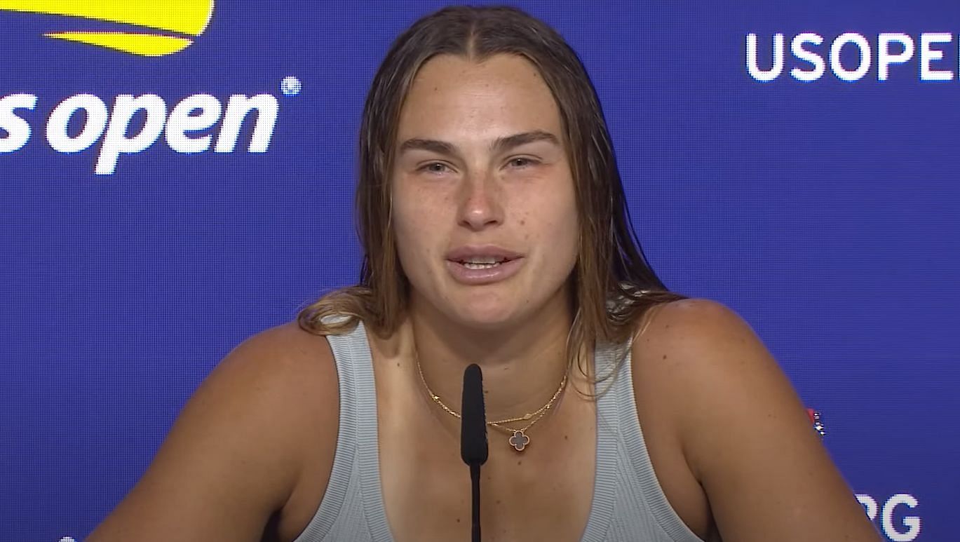 Aryna Sabalenka during a press conference.