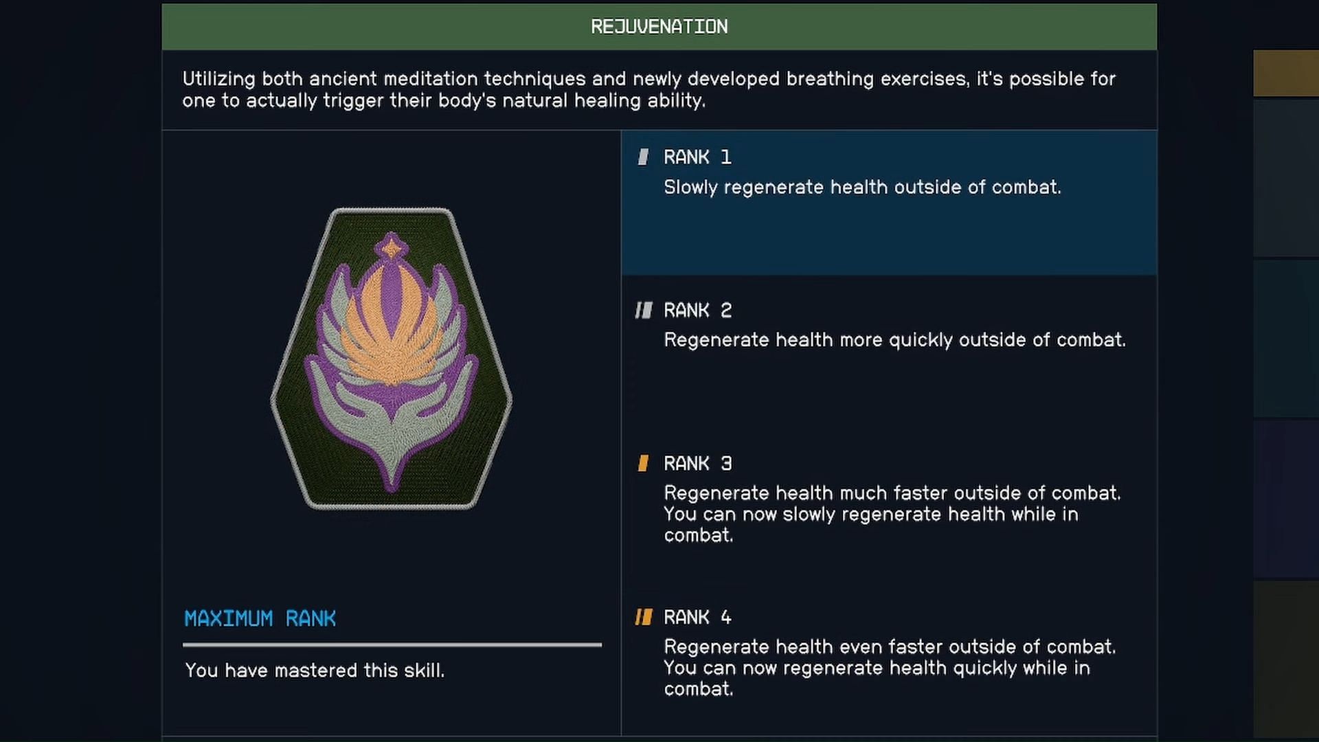 Rejuvenation skill at Rank 1 (Image via Bethesda)