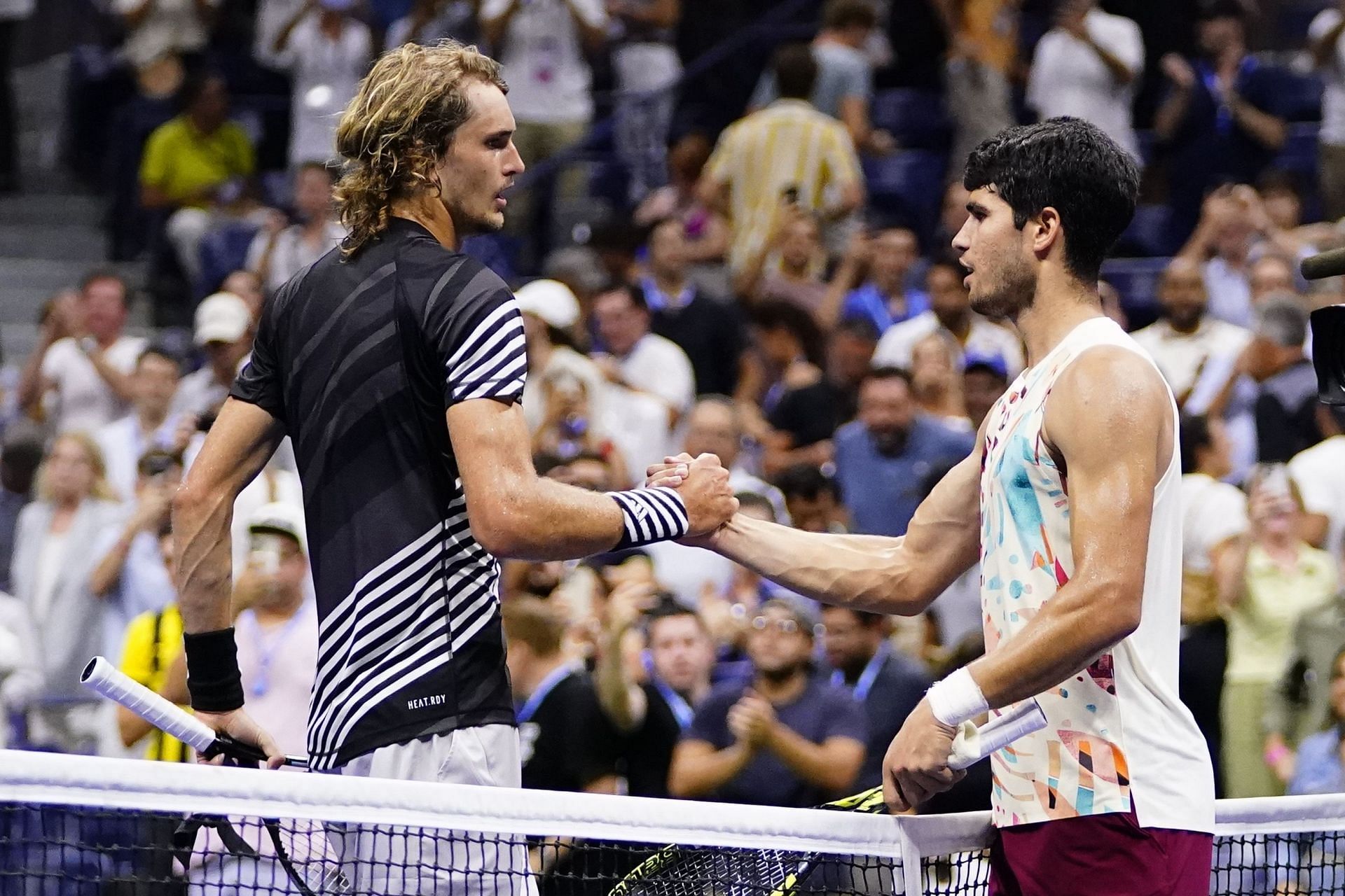 Carlos Alcaraz (R) defeated Alexander Zverev in US Open 2023 QF