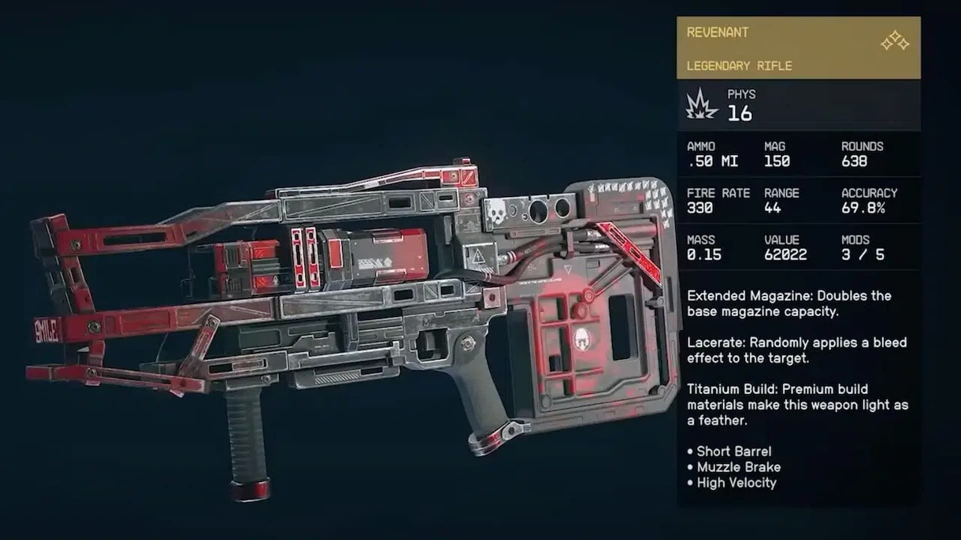 The Revenant rifle has a Lacerate perk (Image via Bethesda)