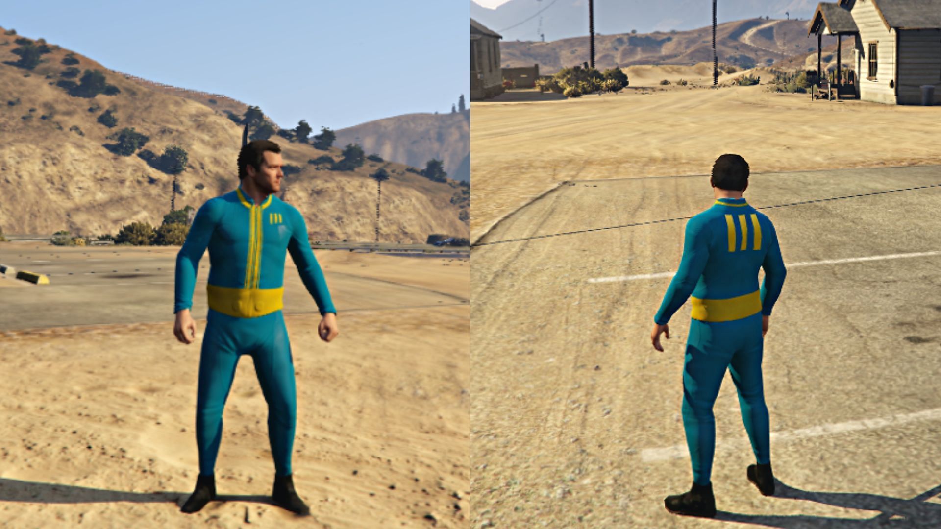 Vault Boy&#039;s suit on Michael (Images via gta5-mods.com)