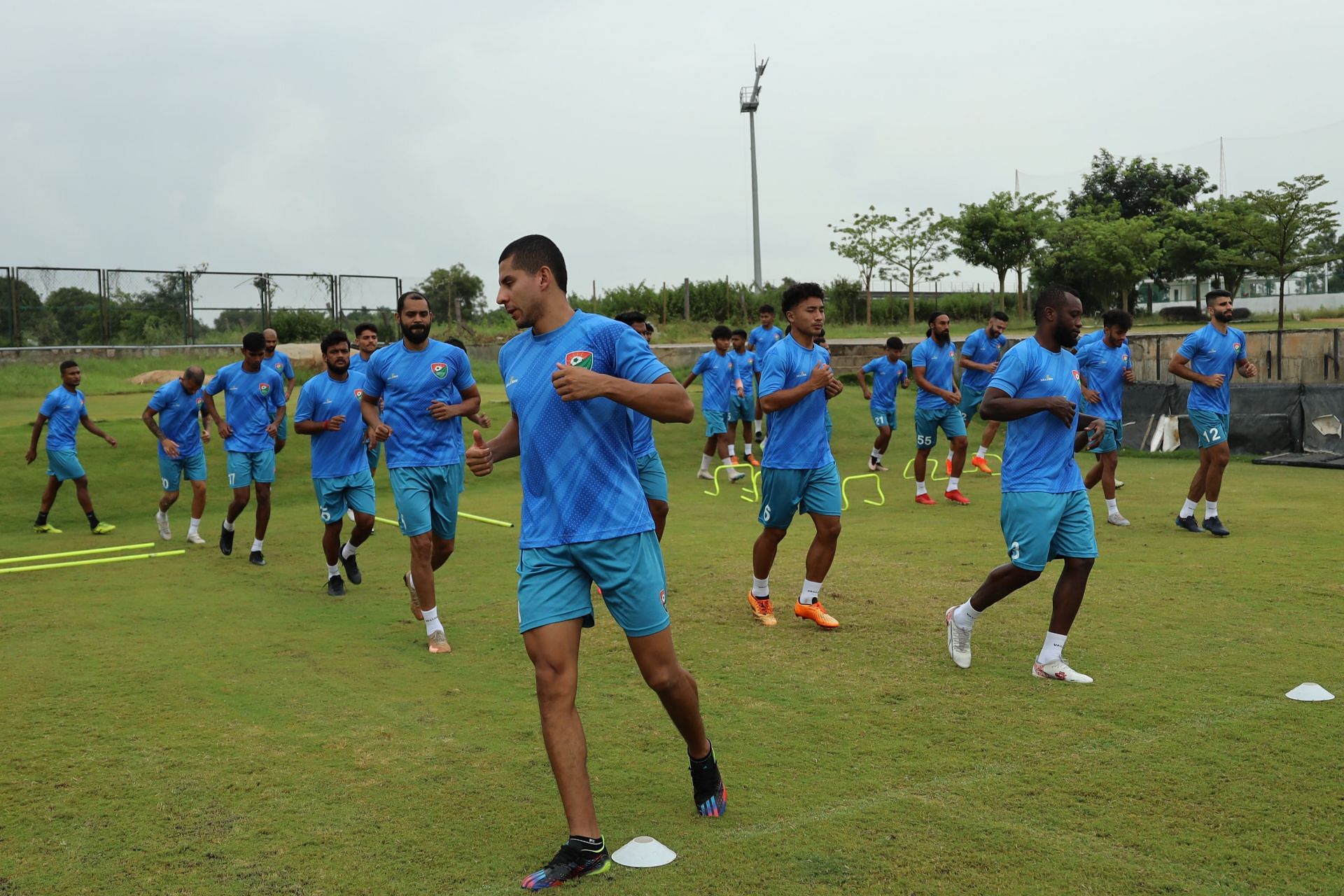 Players of Sreenidi Deccan are being put through their paces in a fitness training session.