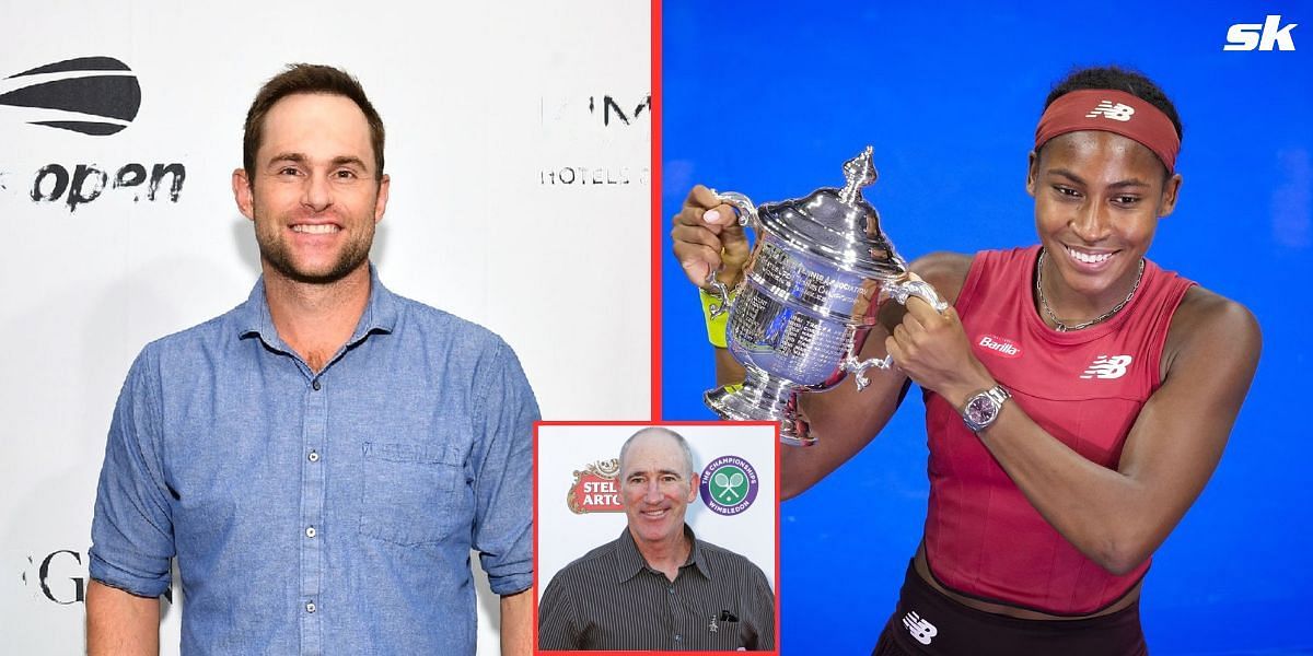 Andy Roddick (L), Coco Gauff (R) and Brad Gilbert (Inset)