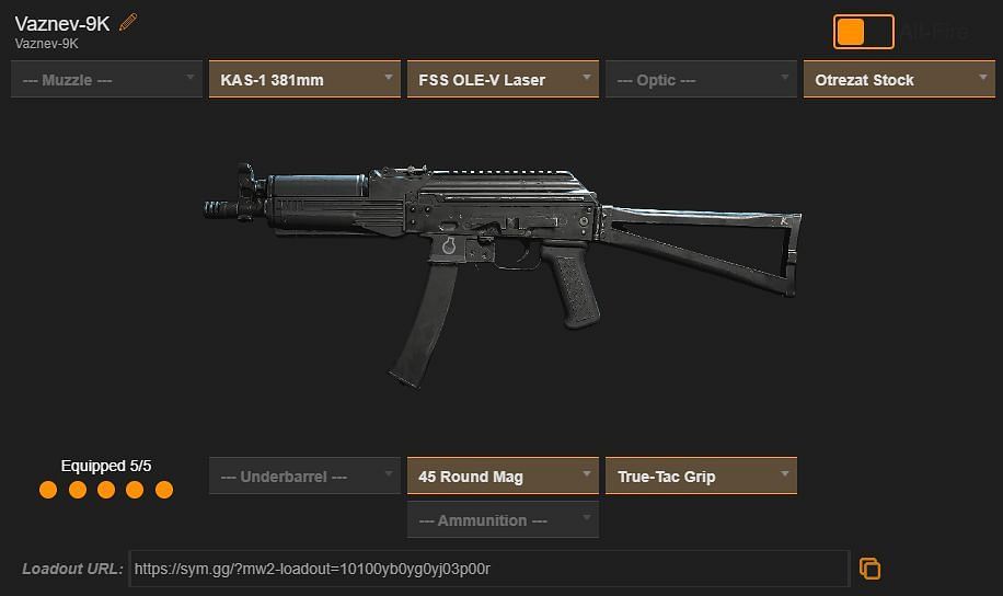 Vaznev-9K loadout (Image via sym.gg)