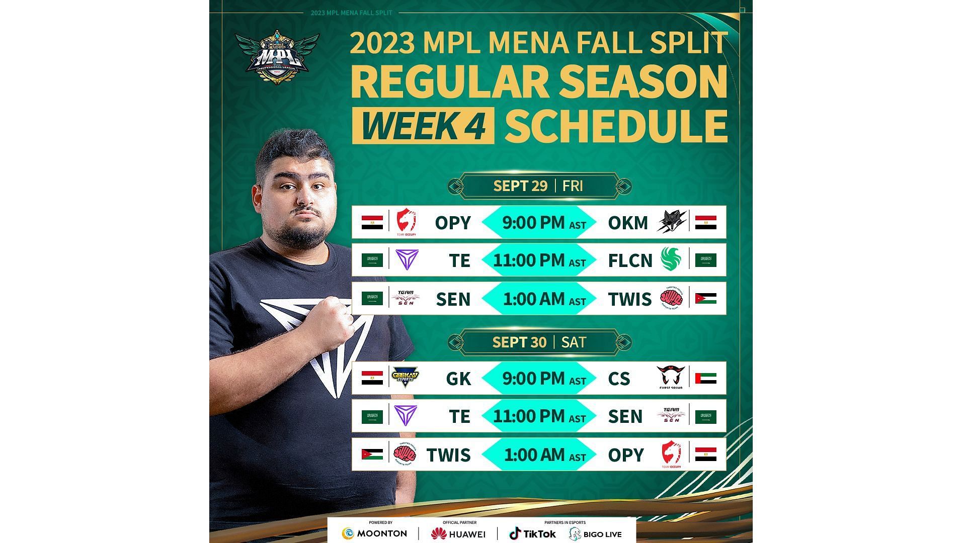 MPL MENA Fall Split 2023 Schedule: Week 4 (Image via Moonton Games)