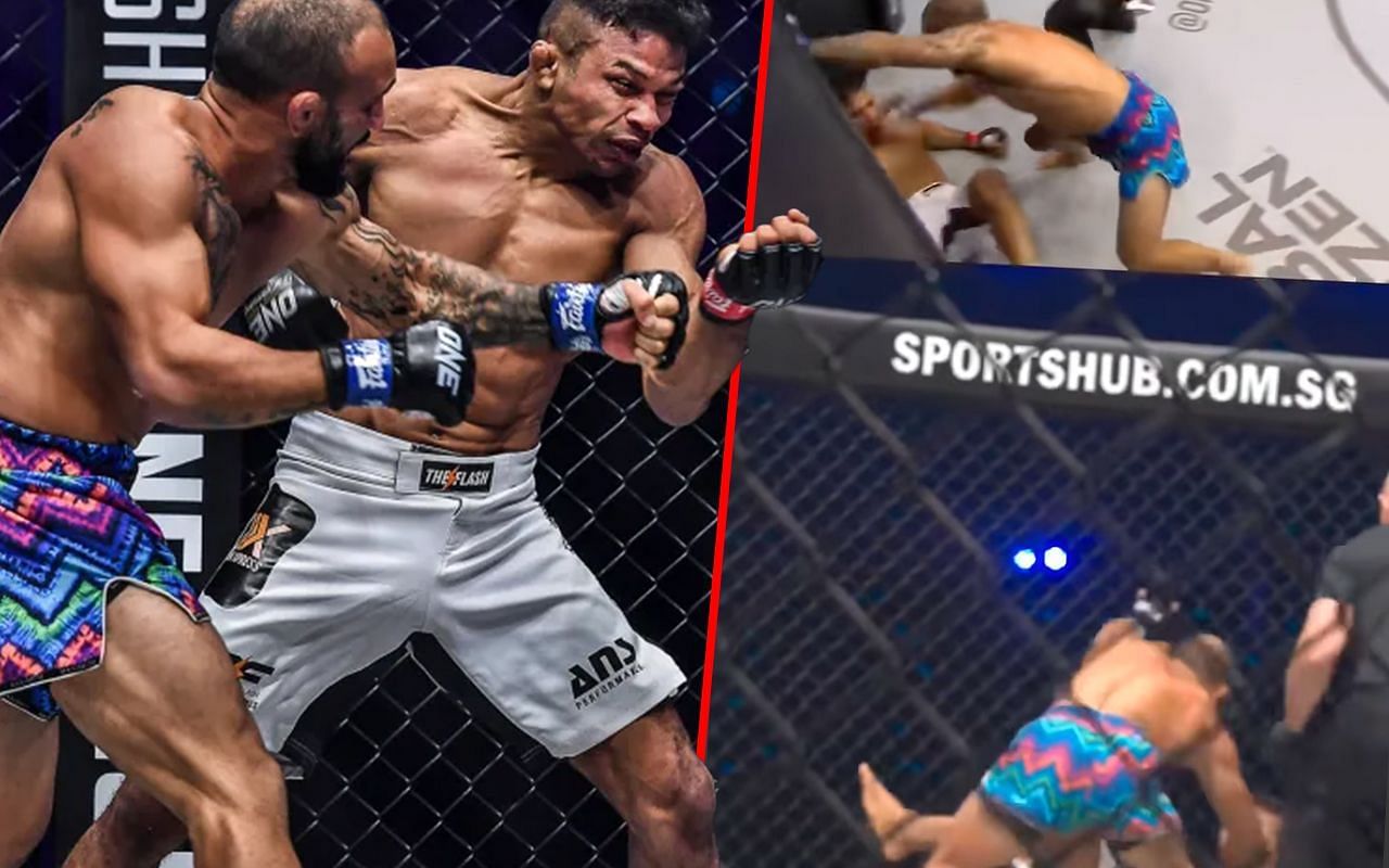 Photos of John Lineker knocking out Bibiano Fernandes | Image credit: ONE Championship