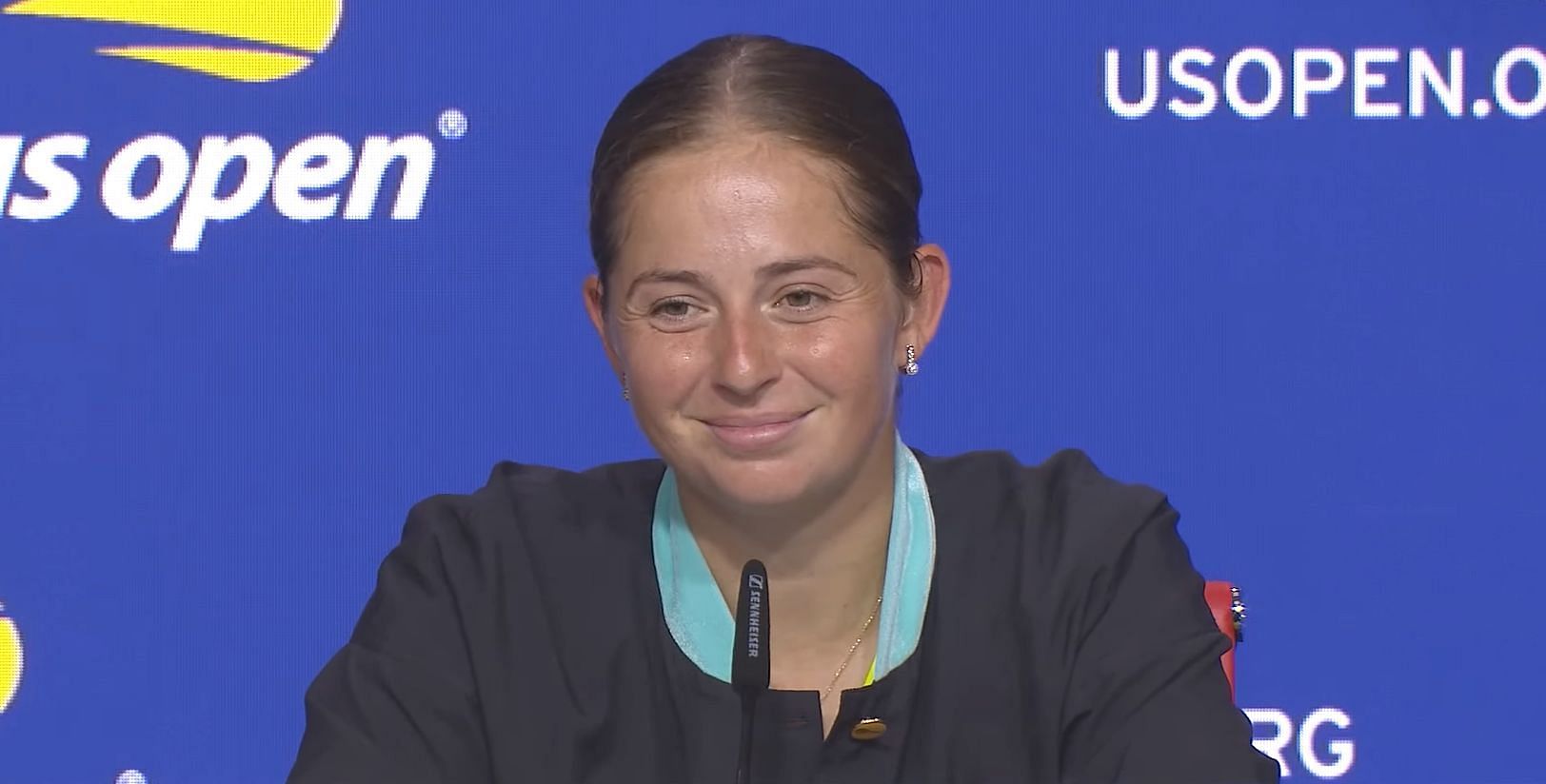 Jelena Ostapenko addresses the media at US Open.