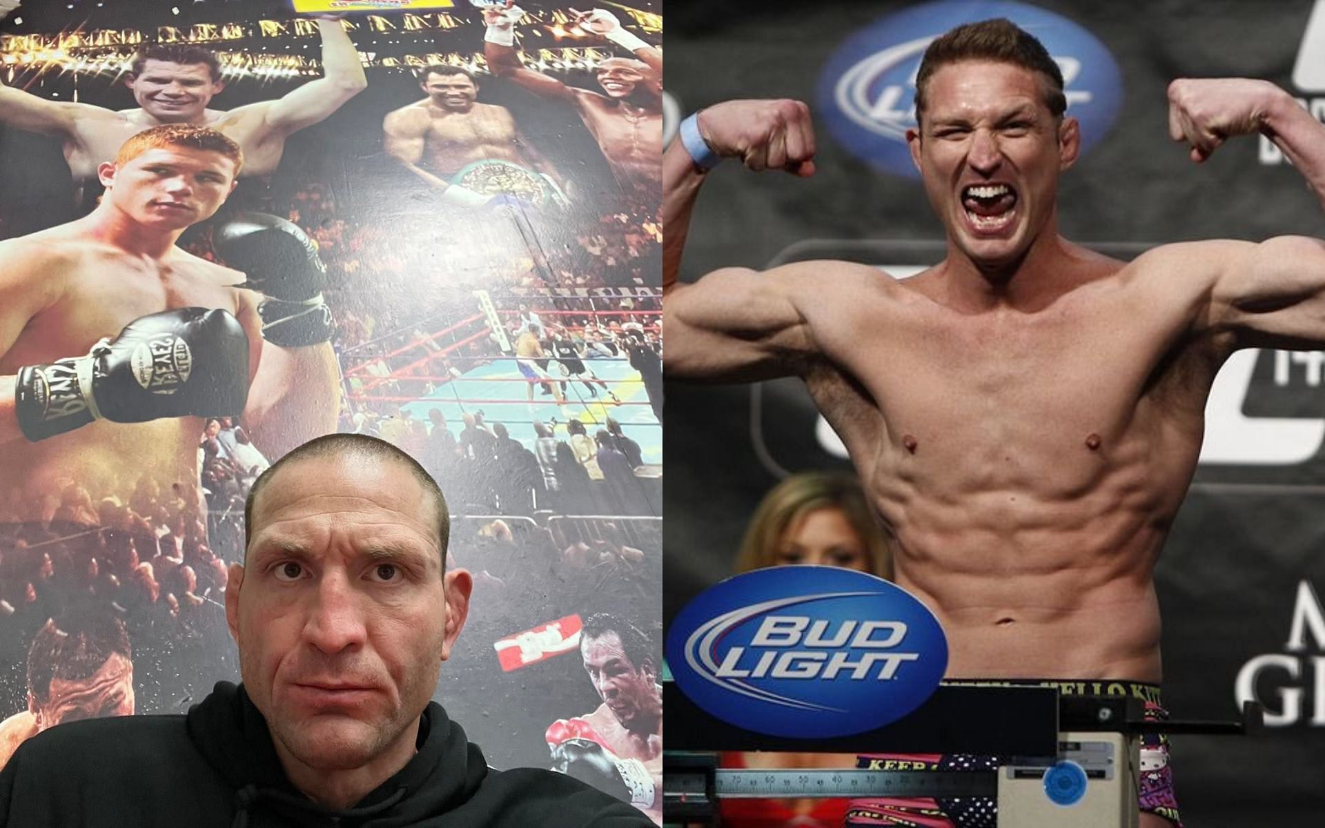 Jason Miller (left) and Jason Miller in the UFC (right) (Image credits @Madnessmma_ on Twitter and @mayhemmiller on Instagram)